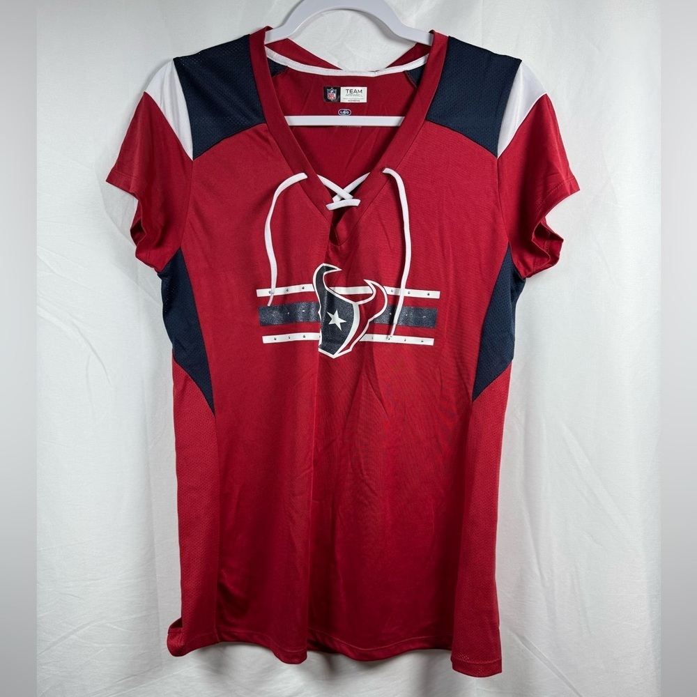 Team Apparel NFL Texans Women's Short Sleeve V-Neck Tie Shirt Red L